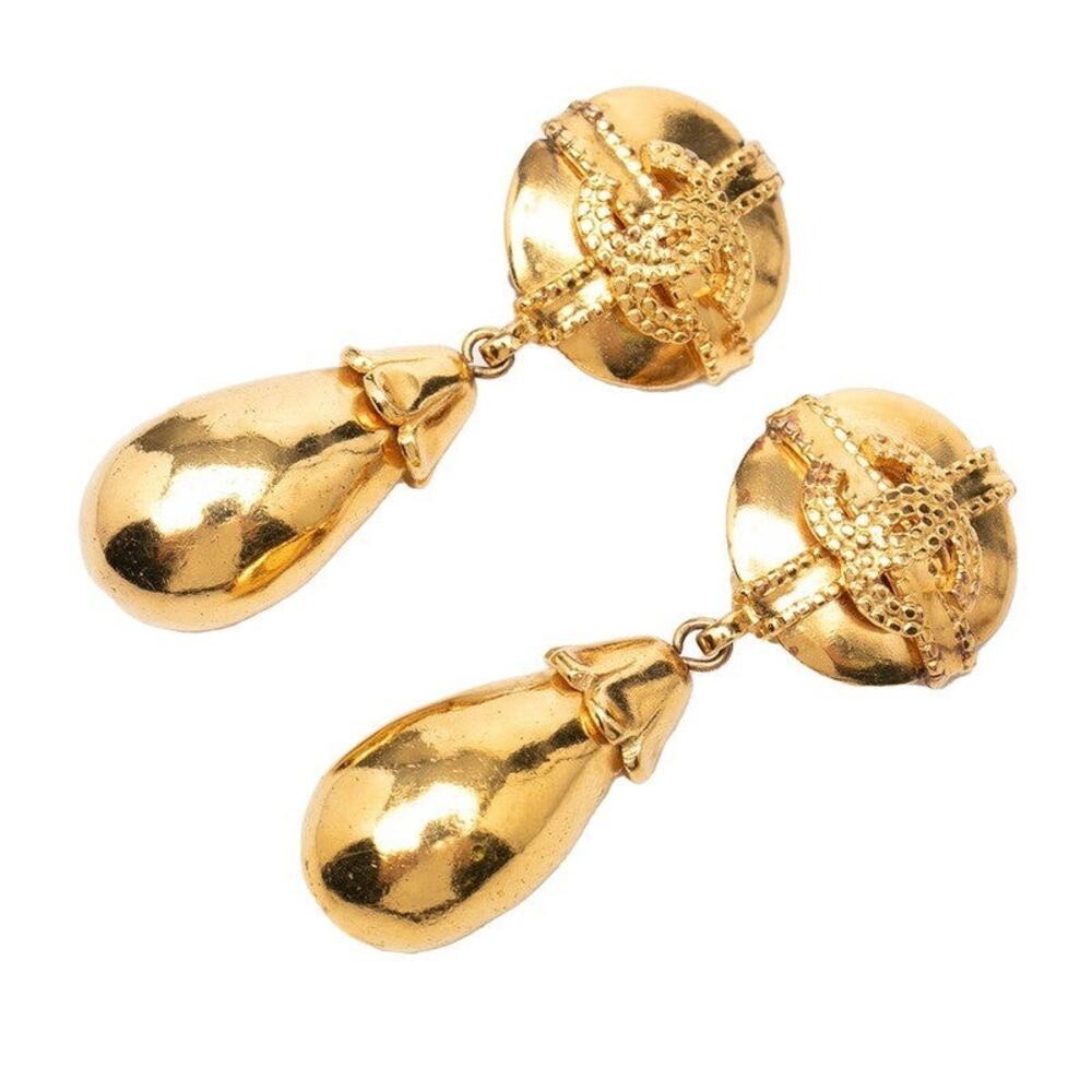 Chanel CC Logo Gold Plated Earrings